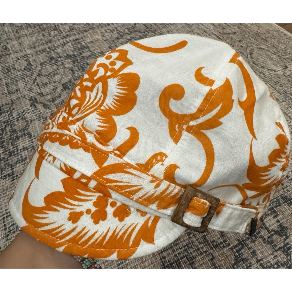 Retro Woman's Linen Orange & White Newsboy Hat, Delux Brand